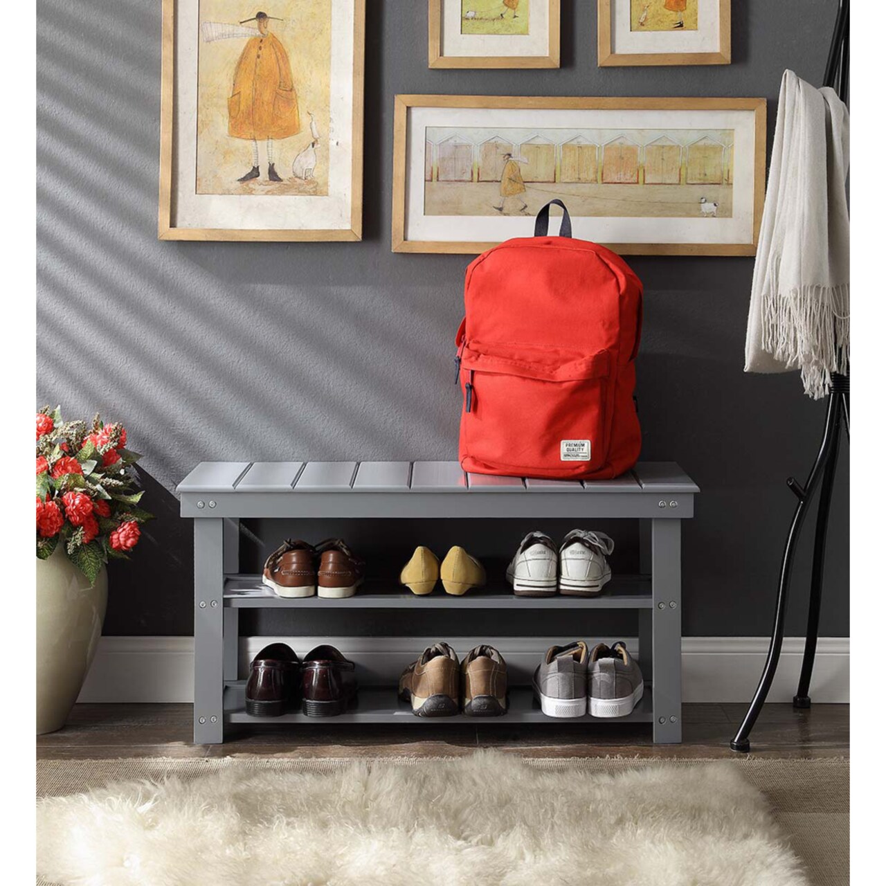 Convenience Concepts Oxford Utility Mudroom Bench, Gray